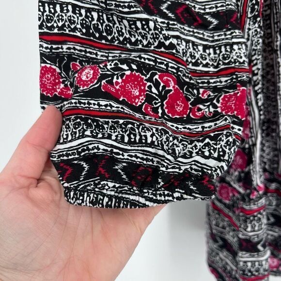 Express Women's V Neck Boho tunic Blouse Tassel Floral Mini  Red Black small - Picture 7 of 7